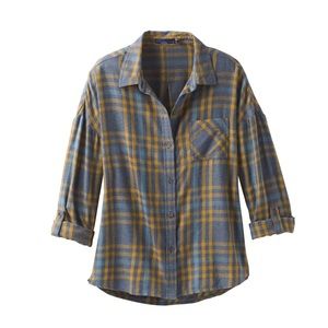 PrAna Plaid Percy Gray Yellow Button Down Shirt